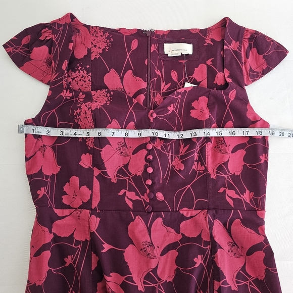 Maeve by Anthropologie Cecily Sweetheart Midi Dress Red Floral Fit & Flare SZ Lg - Picture 13 of 16